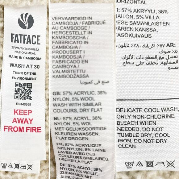 Fat Face Heidi Jumper Oatmeal Mockneck Cable Knit Patch Pocket Sweater Size 12 - Picture 11 of 12